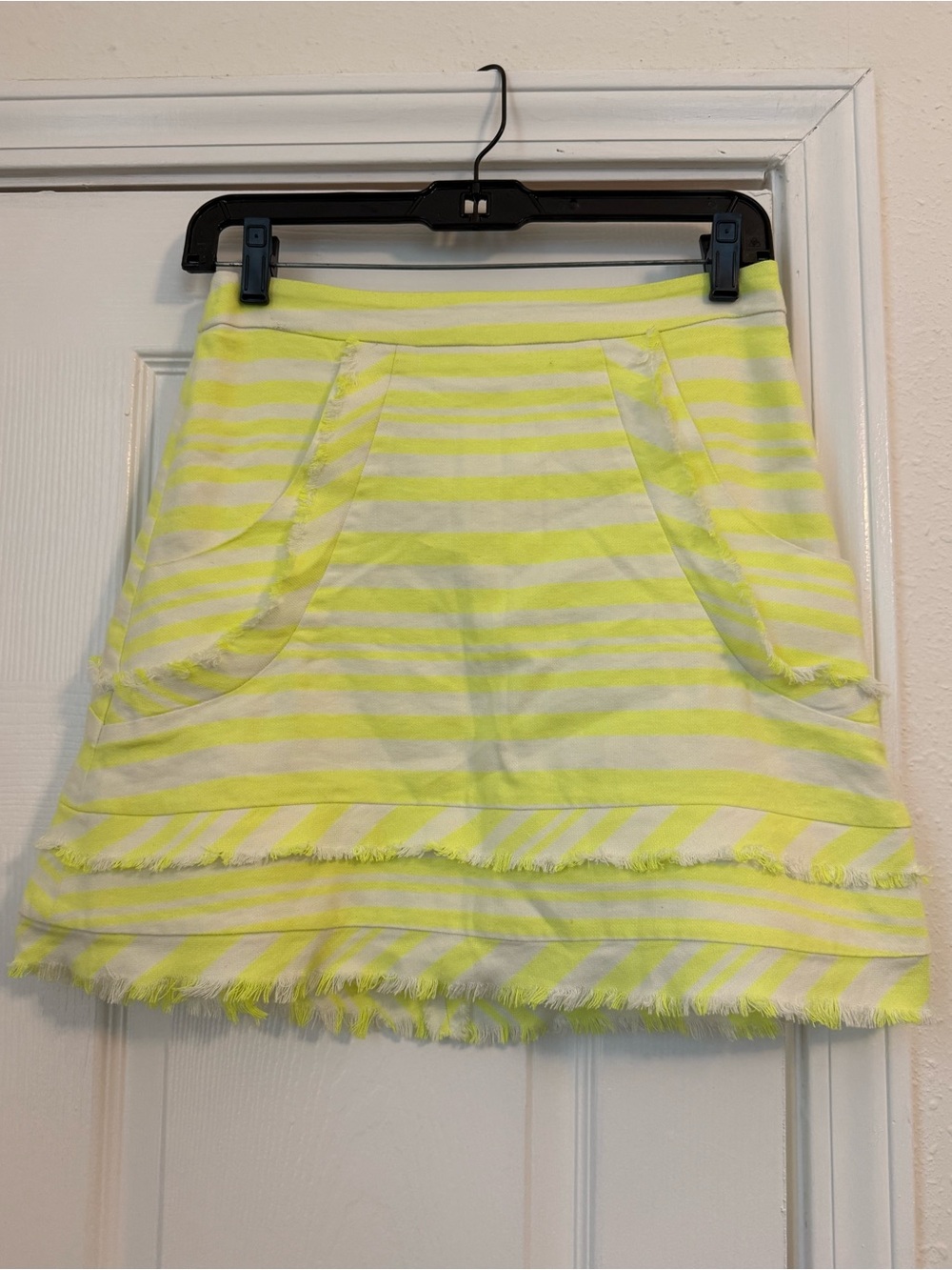 Alexis neon yellow and white striped mini skirt - small